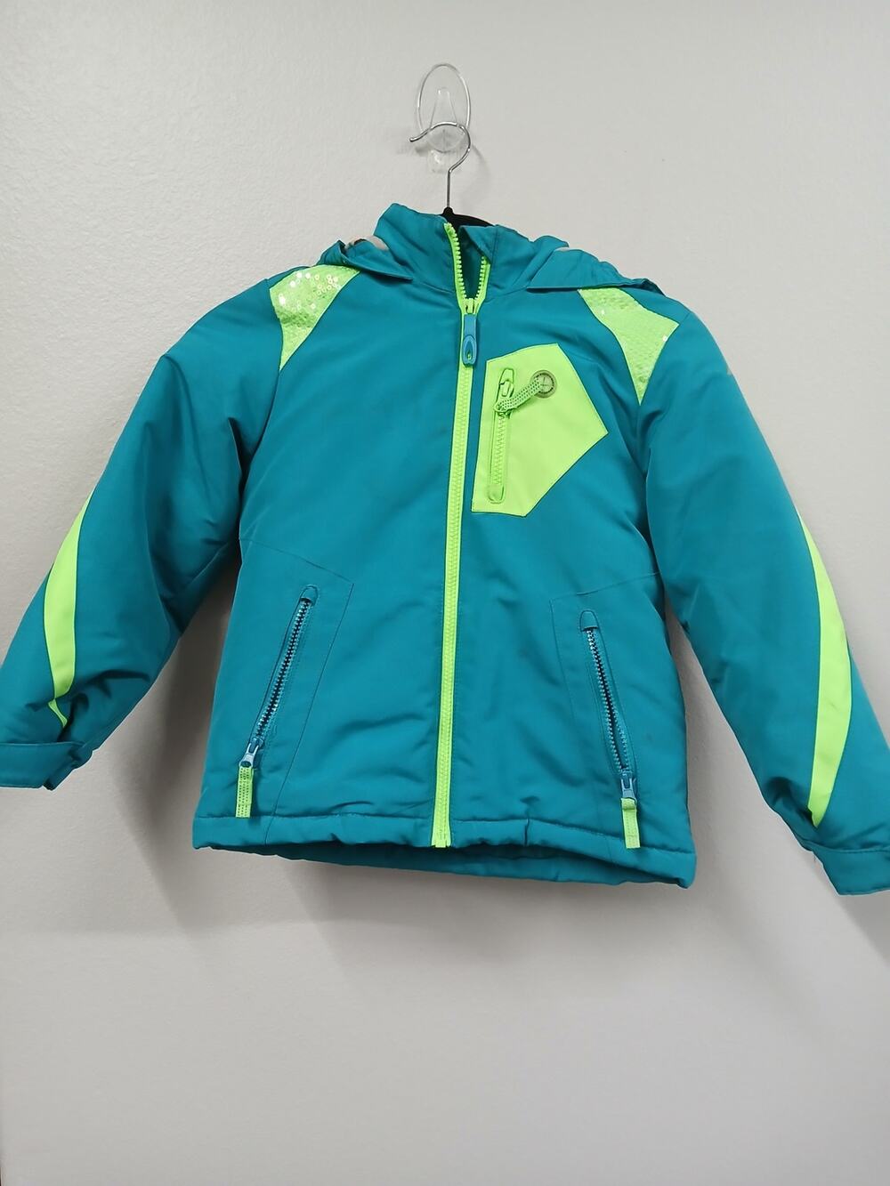 Athletech girls' teal and neon yellow winter jacket